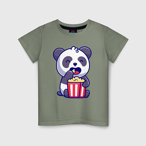 Детская футболка Панда ест попкорн / Авокадо – фото 1