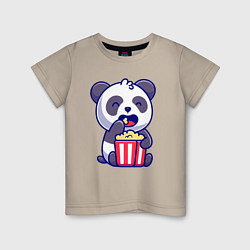 Футболка хлопковая детская Панда ест попкорн, цвет: миндальный