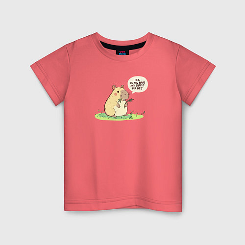 Детская футболка Капибара требует еду / Коралловый – фото 1