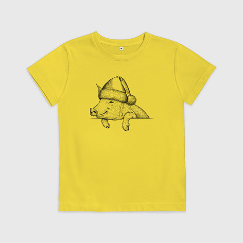 Детская футболка Новогодняя хрюшка / Желтый – фото 1