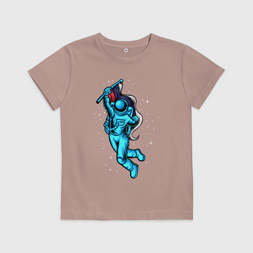 Детская футболка Космонавт с флагом в руке / Пыльно-розовый – фото 1