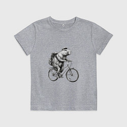 Футболка хлопковая детская Капибара на велосипеде в черном цвете, цвет: меланж