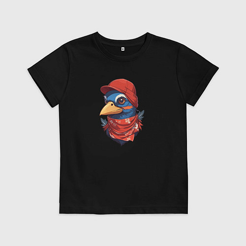 Детская футболка Голубь в бандане в стиле хип хоп / Черный – фото 1