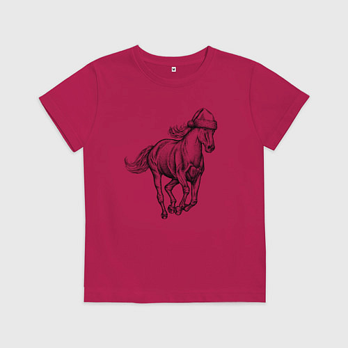 Детская футболка Лошадь в новогоднем колпаке / Маджента – фото 1