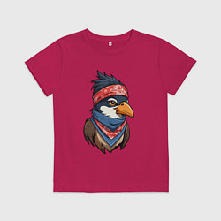 Футболка хлопковая детская Птица в бандане в стиле Хип-хоп, цвет: маджента