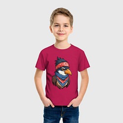Футболка хлопковая детская Птица в бандане в стиле Хип-хоп, цвет: маджента — фото 2