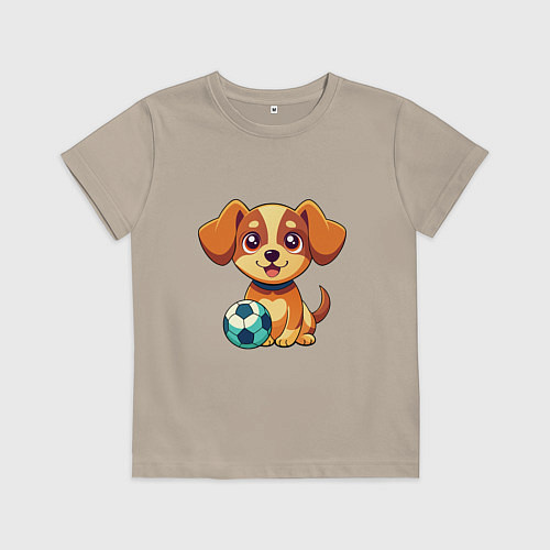 Детская футболка Собака с мячом / Миндальный – фото 1