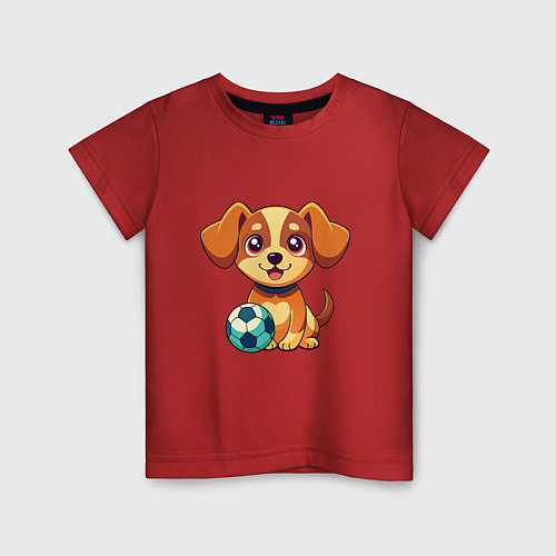 Детская футболка Собака с мячом / Красный – фото 1