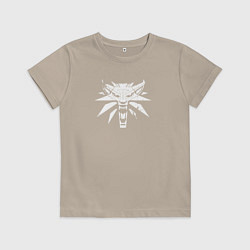Футболка хлопковая детская Знак школы волка с потертостями - Ведьмак 3, цвет: миндальный