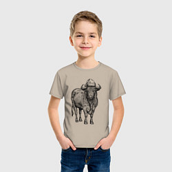 Футболка хлопковая детская Новогодний бык, цвет: миндальный — фото 2