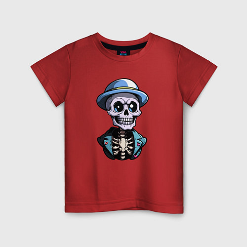Детская футболка Скелет в синей шляпе / Красный – фото 1