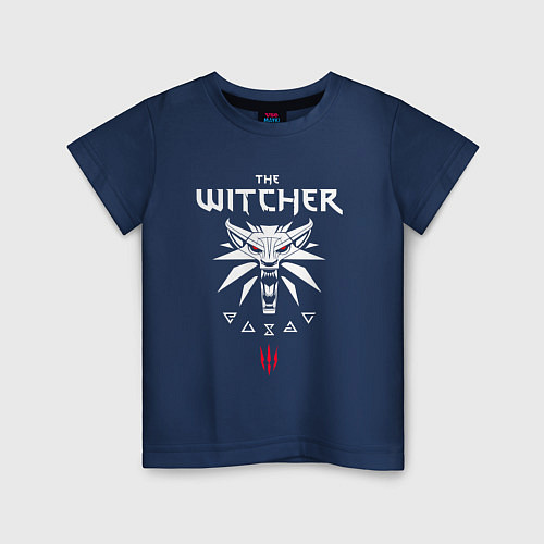 Детская футболка Ведьмак 3 дикая охота логотип / Тёмно-синий – фото 1