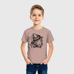 Футболка хлопковая детская Тигр новогодний в шапке, цвет: пыльно-розовый — фото 2