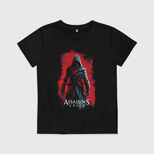 Детская футболка Assassins creed на фоне красной стены / Черный – фото 1