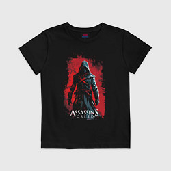 Футболка хлопковая детская Assassins creed на фоне красной стены, цвет: черный