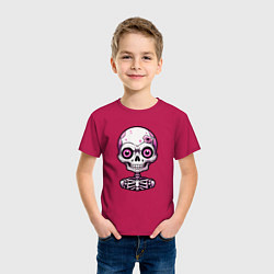 Футболка хлопковая детская Розовый скелет с большими глазами, цвет: маджента — фото 2