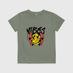 Футболка хлопковая детская Счастливый вайб, цвет: авокадо