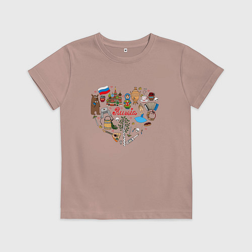 Детская футболка Россия турист / Пыльно-розовый – фото 1