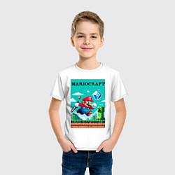 Футболка хлопковая детская Mario and Minecraft - collaboration pixel art, цвет: белый — фото 2