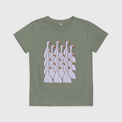 Футболка хлопковая детская Утки в строю, цвет: авокадо