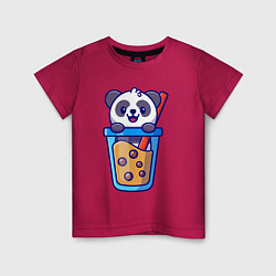 Футболка хлопковая детская Панда в стаканчике, цвет: маджента