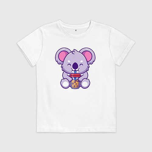 Детская футболка Милая коала с напитком / Белый – фото 1