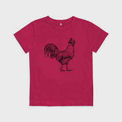 Футболка хлопковая детская Новогодний петух, цвет: маджента