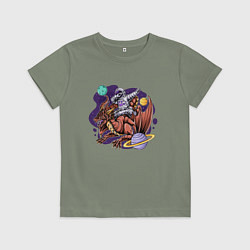 Футболка хлопковая детская Даб космонавт на драконе, цвет: авокадо