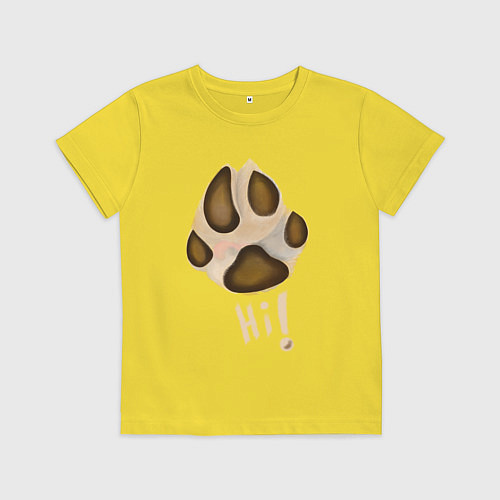 Детская футболка Лапа собаки акварелью / Желтый – фото 1