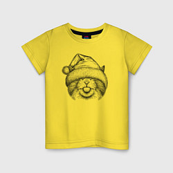 Футболка хлопковая детская Кот в новогодней шапке, цвет: желтый
