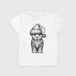 Футболка хлопковая детская Новогодний котенок анфас, цвет: белый