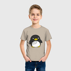 Футболка хлопковая детская Линукс пингвин, цвет: миндальный — фото 2