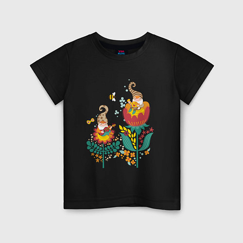 Детская футболка Милые гномы в цветах / Черный – фото 1