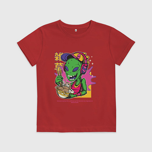 Детская футболка Пришелец ест рамен / Красный – фото 1