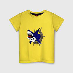 Футболка хлопковая детская Акула и штурвал, цвет: желтый