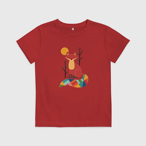 Детская футболка Лиса под солнцем между деревьями / Красный – фото 1