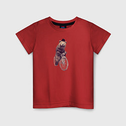 Футболка хлопковая детская Медведь на велосипеде, цвет: красный