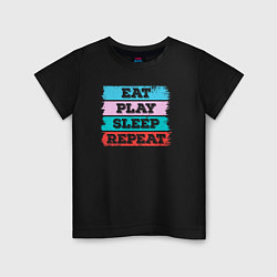 Футболка хлопковая детская Eat play sleep repeat, цвет: черный