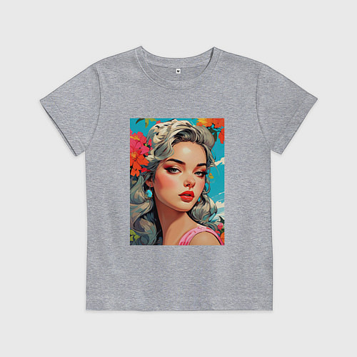 Детская футболка Летнее настроение - красивая девушка в цветахв цве / Меланж – фото 1