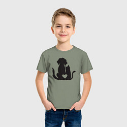 Футболка хлопковая детская Dog and cat love, цвет: авокадо — фото 2