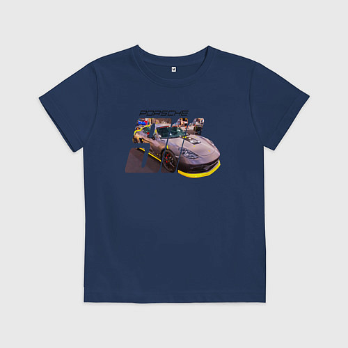 Детская футболка Спортивный автомобиль Порше / Тёмно-синий – фото 1