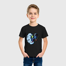 Футболка хлопковая детская Прыжок космонавта на лыжах с Месяца, цвет: черный — фото 2