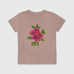 Футболка хлопковая детская Нежный пион, цвет: пыльно-розовый