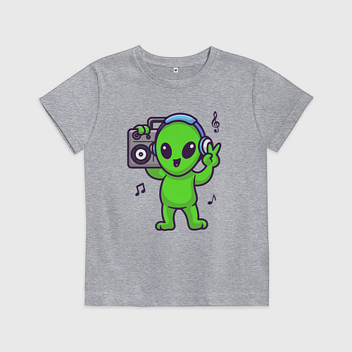 Детская футболка Пришелец с магнитофоном / Меланж – фото 1