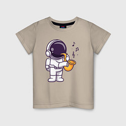 Футболка хлопковая детская Космонавт саксофонист, цвет: миндальный