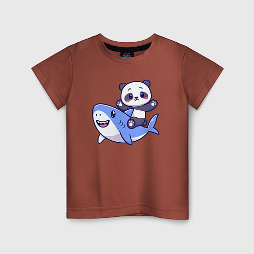 Детская футболка Панда и акула / Кирпичный – фото 1
