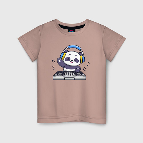 Детская футболка Панда диджей / Пыльно-розовый – фото 1