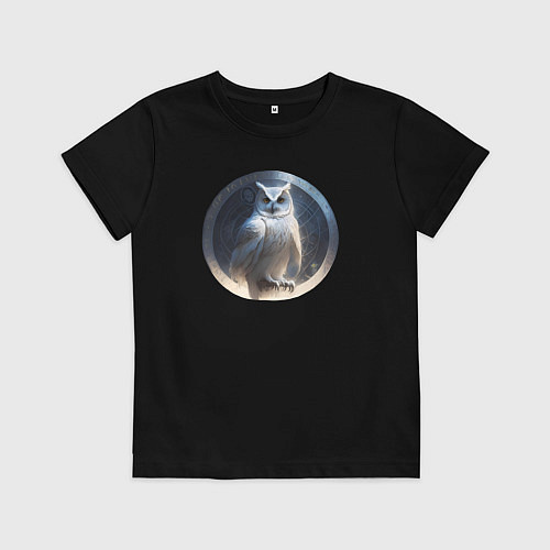 Детская футболка Белая сова и руны / Черный – фото 1