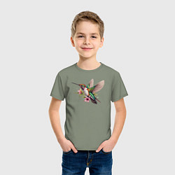 Футболка хлопковая детская Колибри на цветке, цвет: авокадо — фото 2