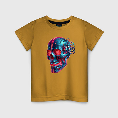 Детская футболка Metal cyber skull - ai art / Горчичный – фото 1